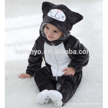 Weiche Baby Flanell Strampler Tier Onesie Pyjama Outfits Anzug, Schlafanzüge, süße schwarze Tuch, Baby Kapuzentuch